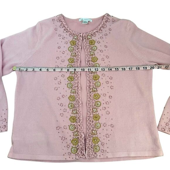Vintage Women Petite M Sweater Cardigan Pink Gold Beaded Ornate Sparkle Jacket - Picture 6 of 11